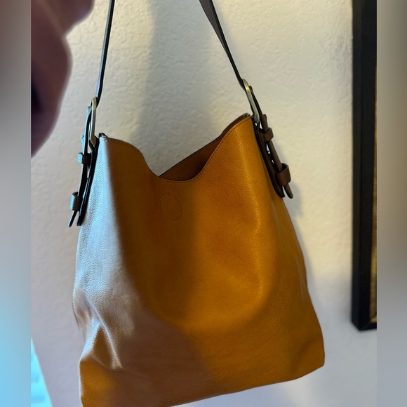 Camel and dark brown real leather hobo bag - Picture 2 of 4